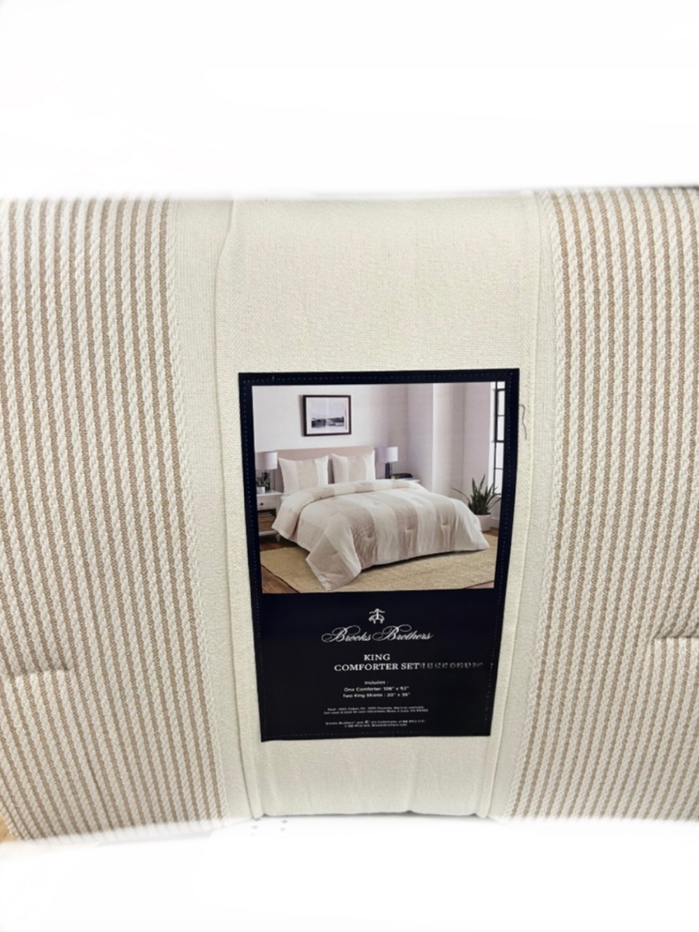 Brooks Brothers Brown and White Striped King Cotton Comforter Set 106”x92”